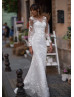 Ivory Lace Tulle Modern Wedding Dress With Detachable Train